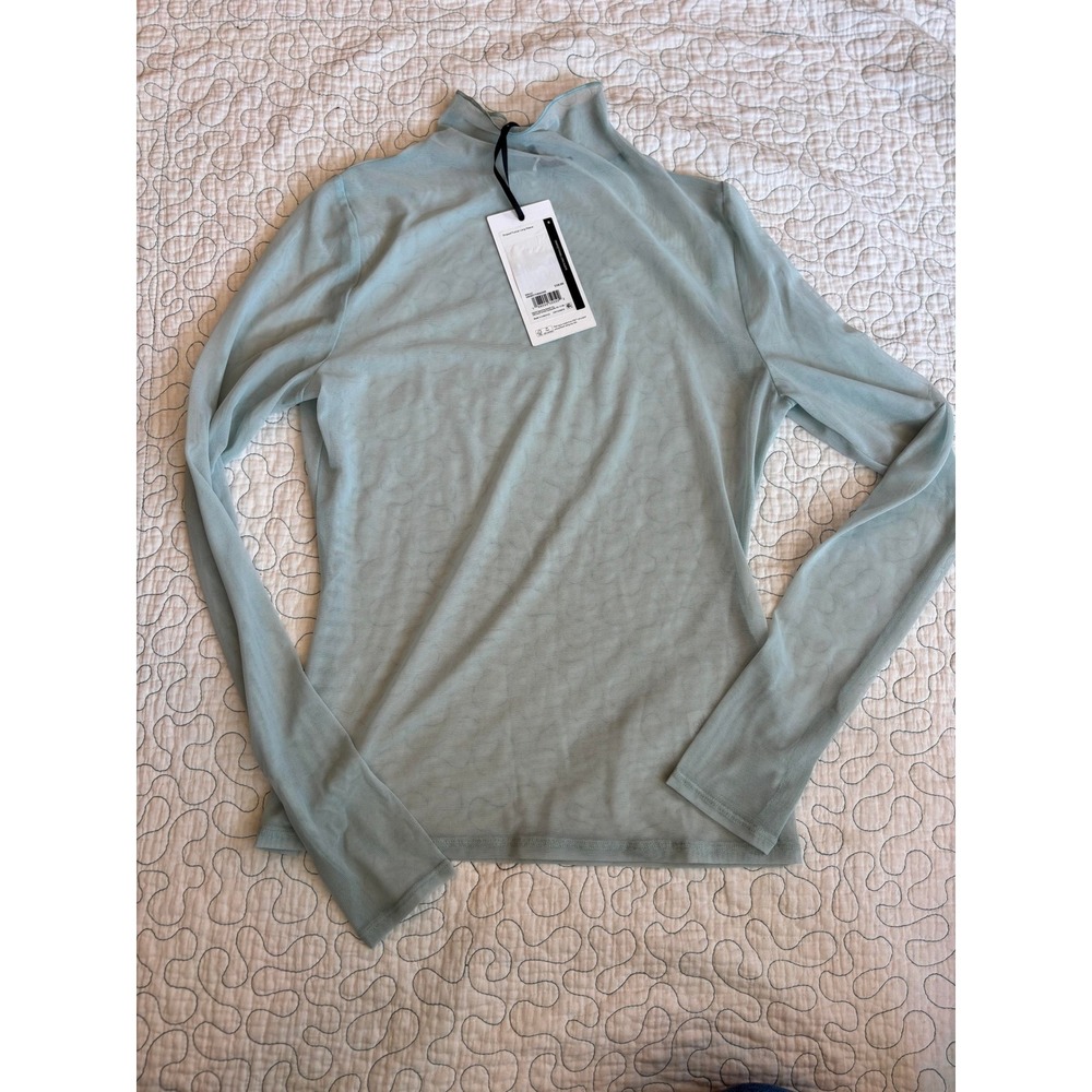 CALIA Women Smoked Turquoise Draped Funnel Long‎ Sleeve Sheer Mesh Top Medium